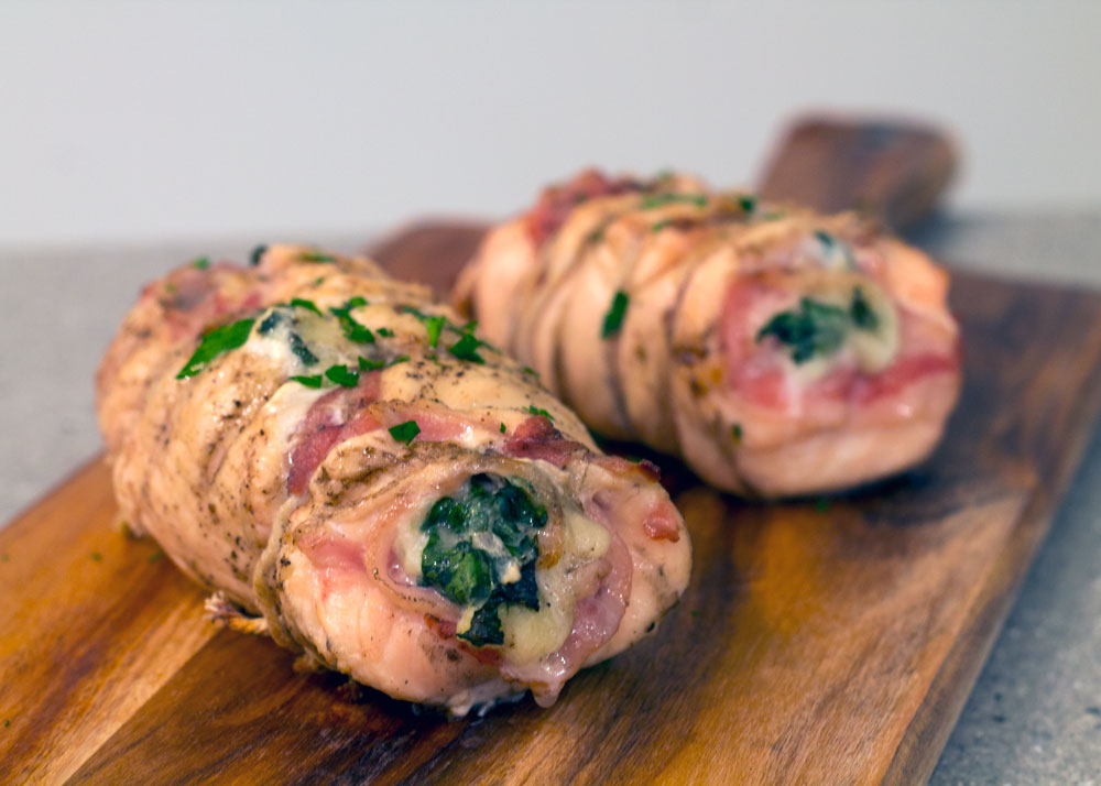 bacon mozzarella basil stuffed chicken