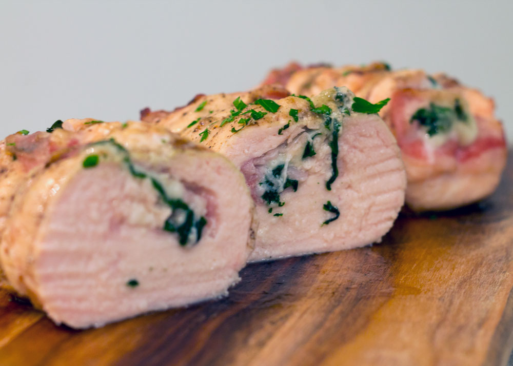 sliced bacon mozzarella basil stuffed chicken