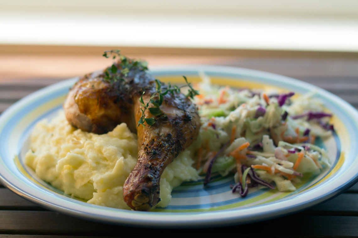 Barbecue Roasted Chicken with Mash & Slaw