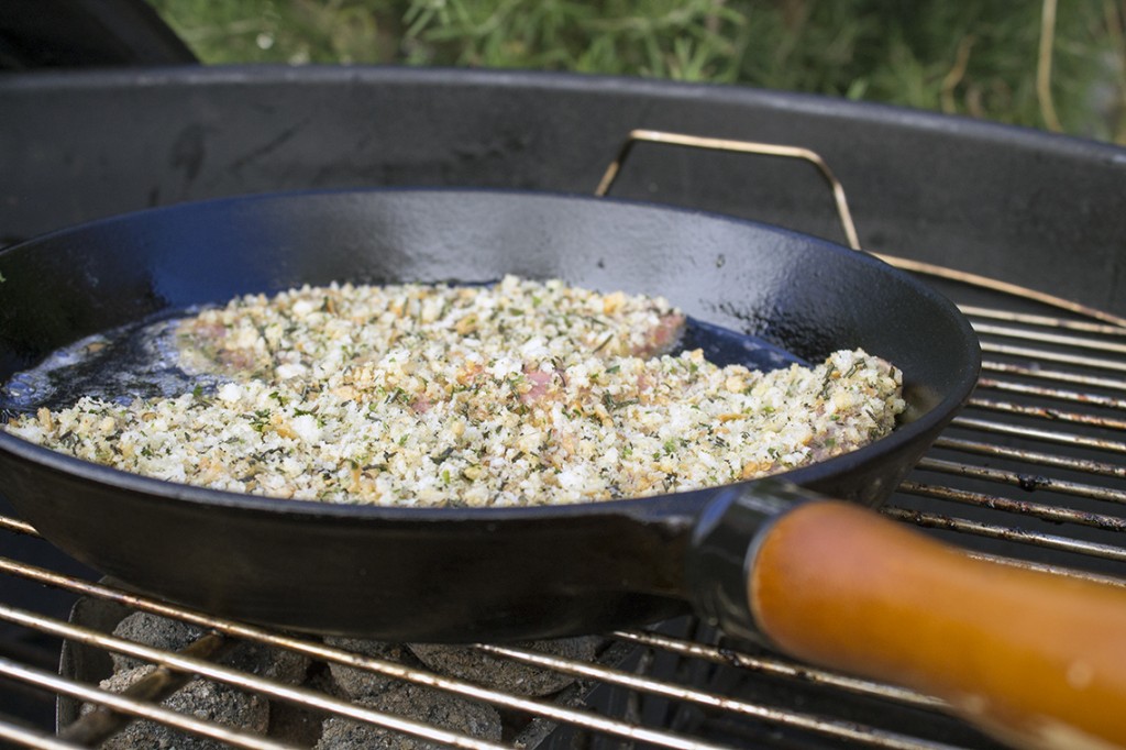 Fresh Herb-Crumbed Schnitzel in a Cast Iron Pan