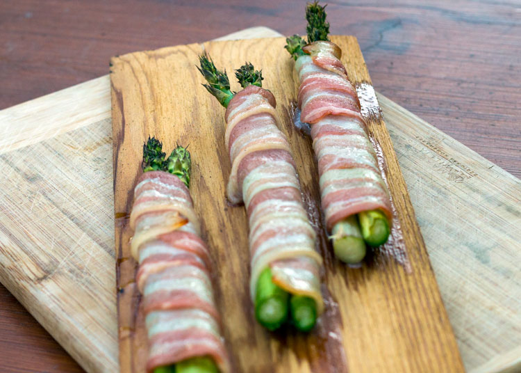 planked bacon wrapped asparagus
